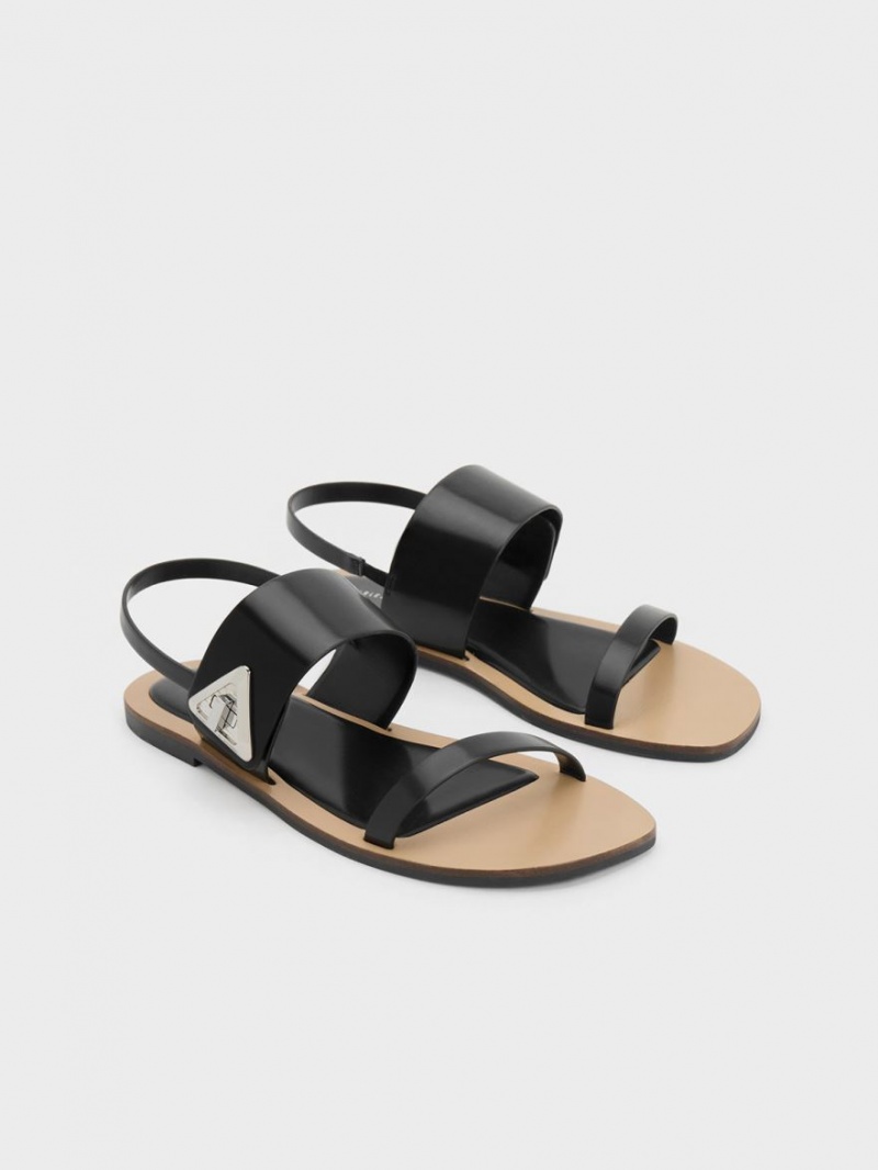 Charles & Keith Trice Metallic Accent Double Riemchensandalen Schwarz | 902KTRHDL