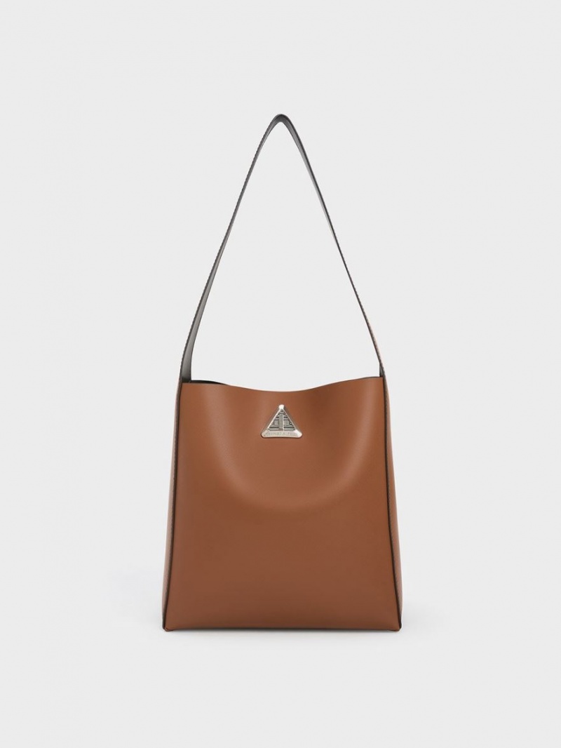 Charles & Keith Trice Metallic Accent Large Hobo Tasche Braun | 917MTOYLR