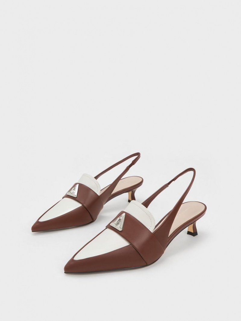 Charles & Keith Trice Metallic Accent Pointed-Kappe Slingback Pumps Braun | 853DAKRTF