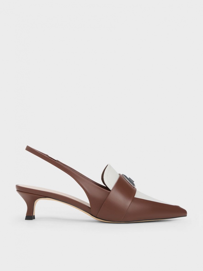 Charles & Keith Trice Metallic Accent Pointed-Kappe Slingback Pumps Braun | 853DAKRTF