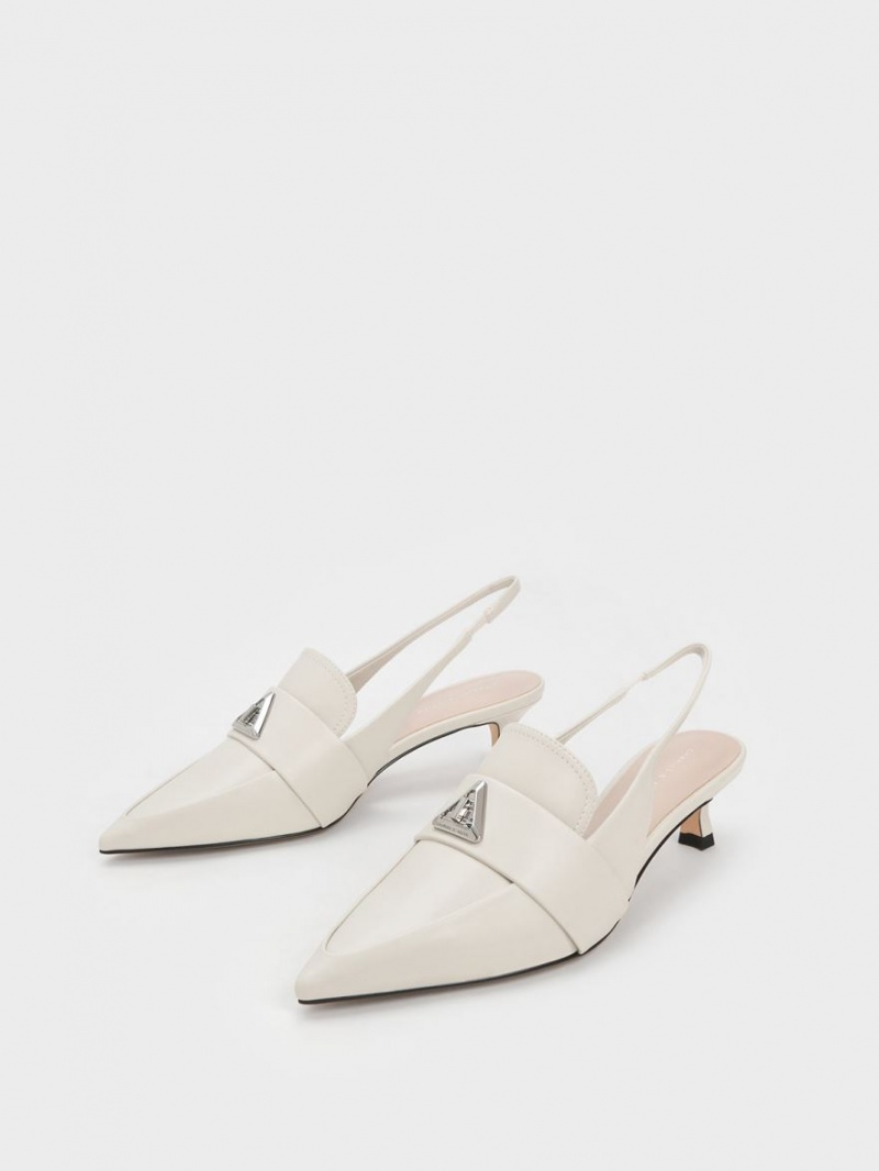 Charles & Keith Trice Metallic Accent Pointed-Kappe Slingback Pumps Weiß | 204LHYKWR