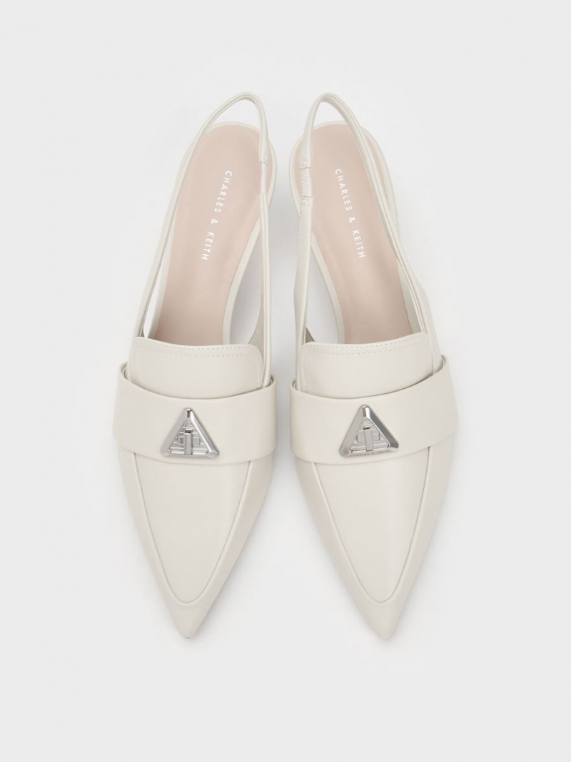 Charles & Keith Trice Metallic Accent Pointed-Kappe Slingback Pumps Weiß | 204LHYKWR