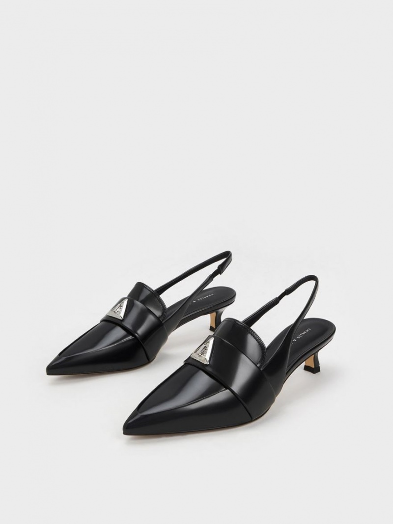 Charles & Keith Trice Metallic Accent Pointed-Kappe Slingback Pumps Schwarz | 432WYFBSV