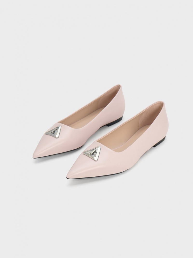 Charles & Keith Trice Metallic Accent Pointed-Kappe Flache Schuhe Rosa | 143OSETHD