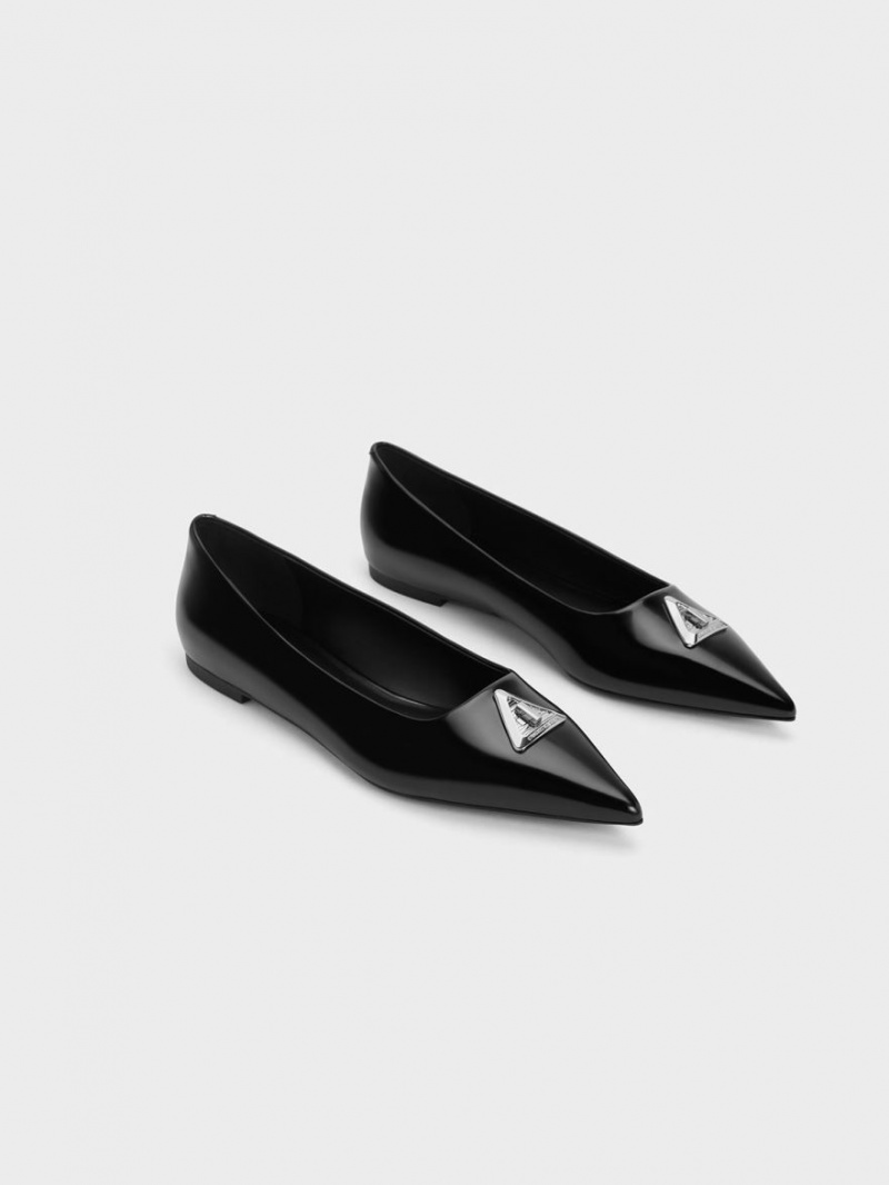 Charles & Keith Trice Metallic Accent Pointed-Kappe Flache Schuhe Schwarz | 134BGYCOF