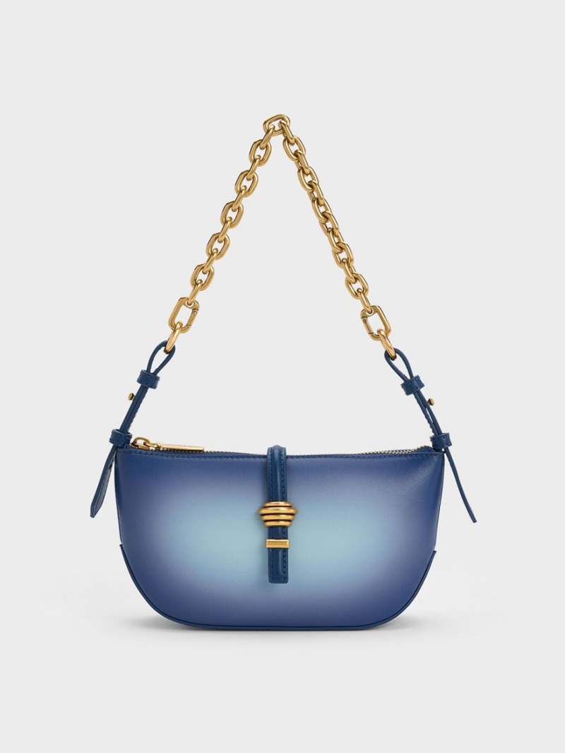 Charles & Keith Trudy Ombre Belted Geometric Schultertaschen Navy | 893BIFKAX