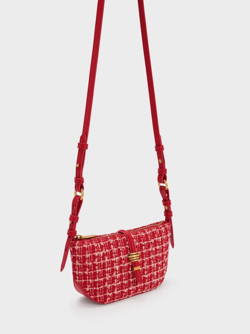 Charles & Keith Trudy Tweed Belted Geometric Schultertaschen Rot | 358CRTGDS