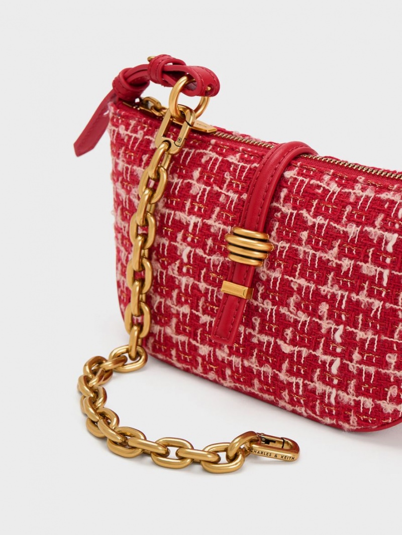 Charles & Keith Trudy Tweed Belted Geometric Schultertaschen Rot | 358CRTGDS