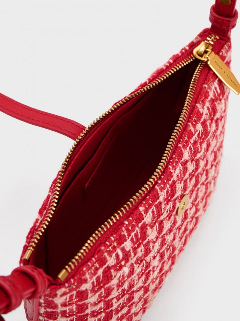 Charles & Keith Trudy Tweed Belted Geometric Schultertaschen Rot | 358CRTGDS