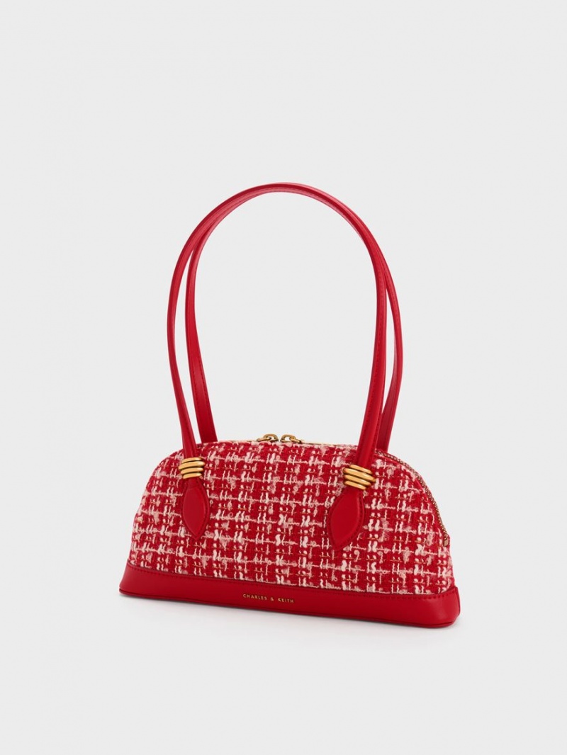 Charles & Keith Trudy Tweed Elongated Handle Schultertaschen Rot | 547CKGDFL