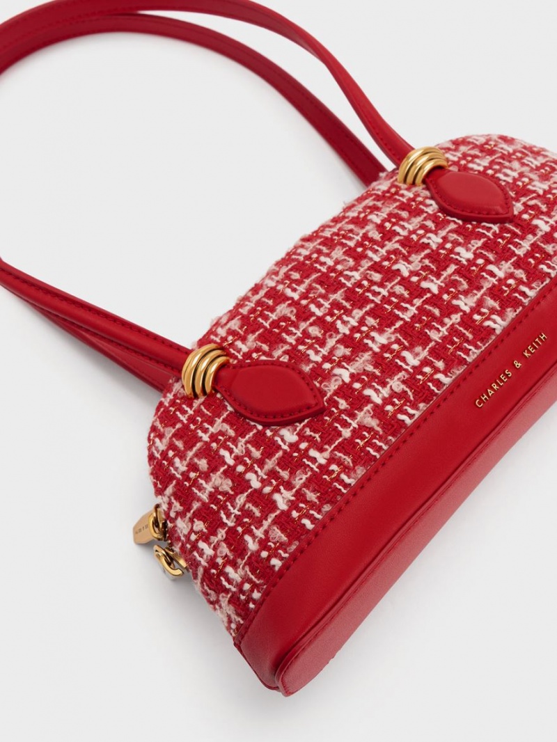 Charles & Keith Trudy Tweed Elongated Handle Schultertaschen Rot | 547CKGDFL