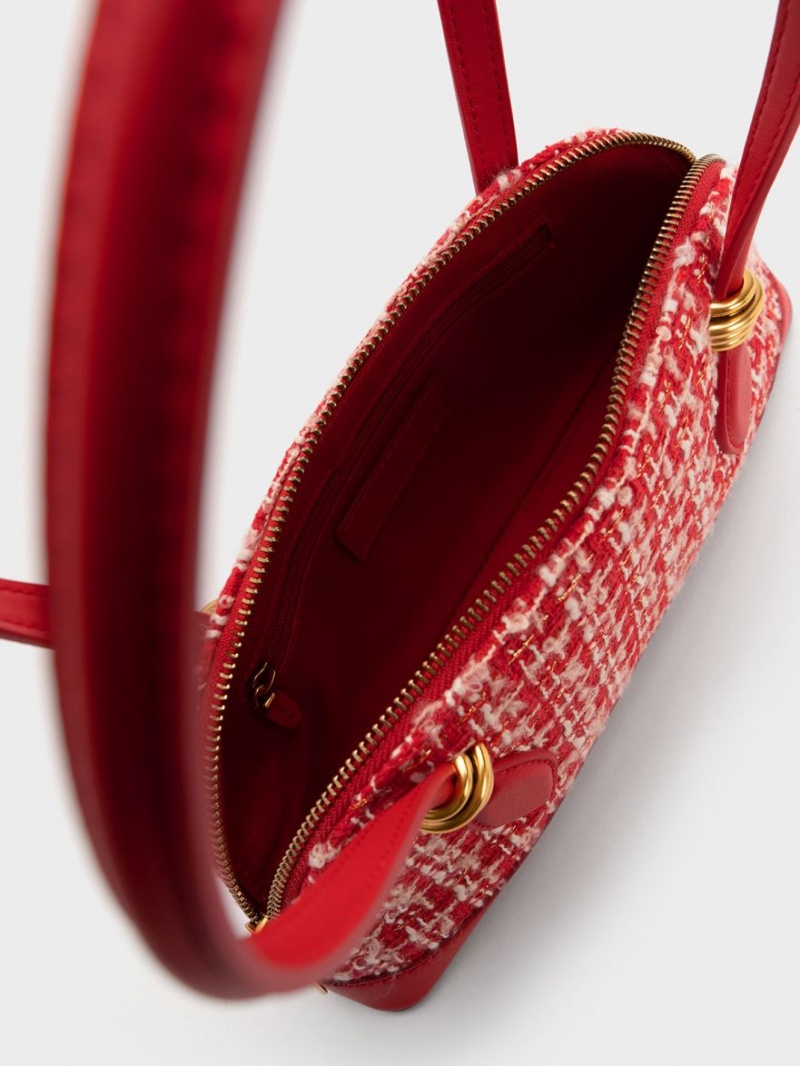 Charles & Keith Trudy Tweed Elongated Handle Schultertaschen Rot | 547CKGDFL