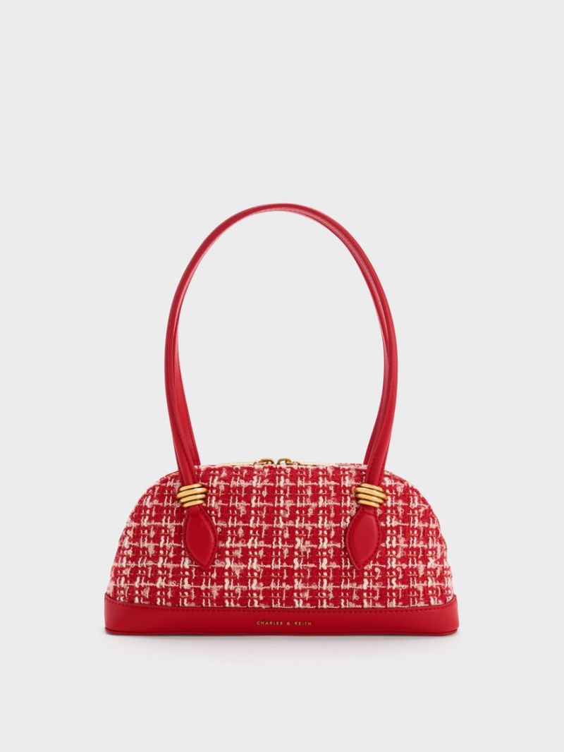 Charles & Keith Trudy Tweed Elongated Handle Schultertaschen Rot | 547CKGDFL