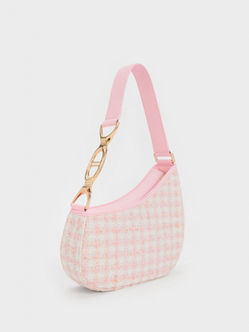 Charles & Keith Tweed Asymmetrical Schultertaschen Rosa | 031CFYVNX