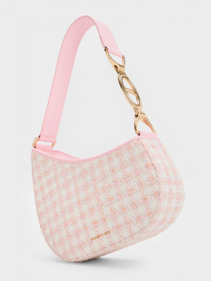 Charles & Keith Tweed Asymmetrical Schultertaschen Rosa | 031CFYVNX