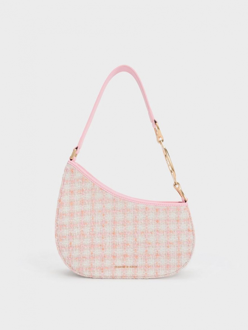 Charles & Keith Tweed Asymmetrical Schultertaschen Rosa | 031CFYVNX