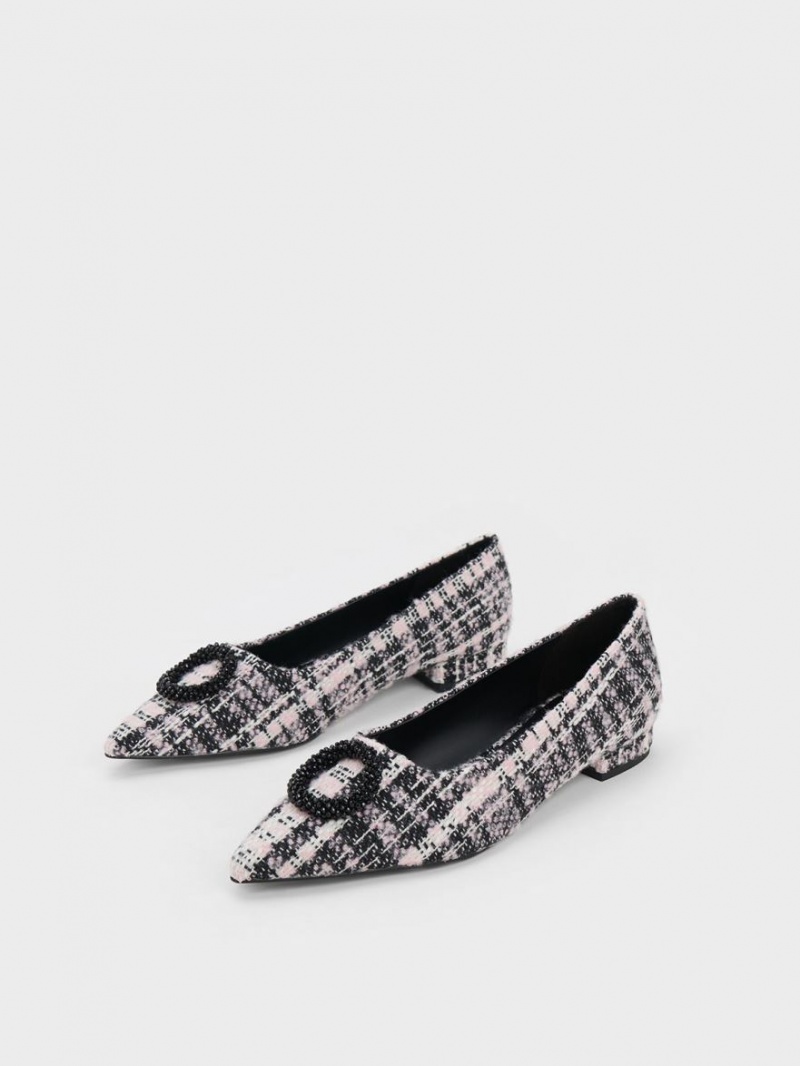 Charles & Keith Tweed Beaded Circle Flache Schuhe Schwarz | 802QPGXIK