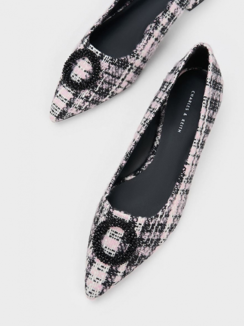 Charles & Keith Tweed Beaded Circle Flache Schuhe Schwarz | 802QPGXIK