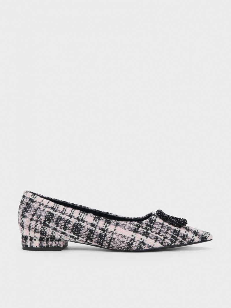 Charles & Keith Tweed Beaded Circle Flache Schuhe Schwarz | 802QPGXIK