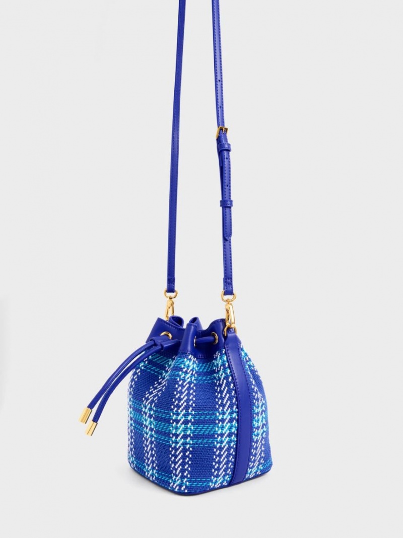 Charles & Keith Tweed Braided-Handle Drawstring Bucket Tasche Blau | 651BZCRIA