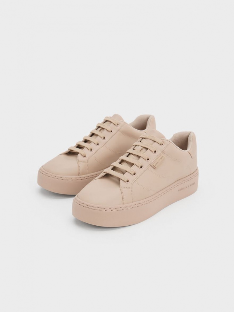 Charles & Keith Tweed Spitze-Up Sneakers Beige | 897QIMOFG