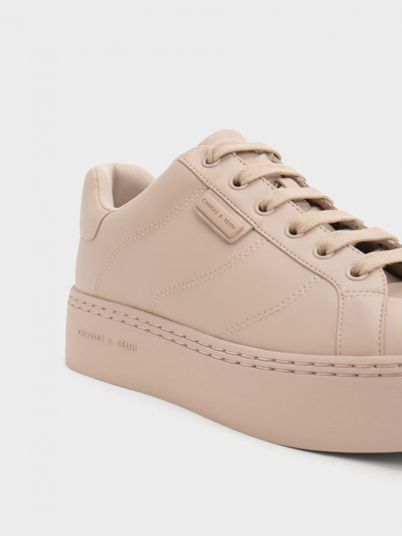 Charles & Keith Tweed Spitze-Up Sneakers Beige | 897QIMOFG