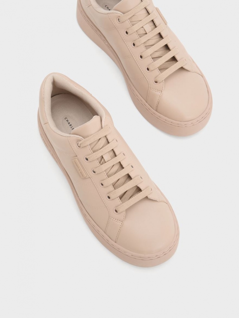 Charles & Keith Tweed Spitze-Up Sneakers Beige | 897QIMOFG