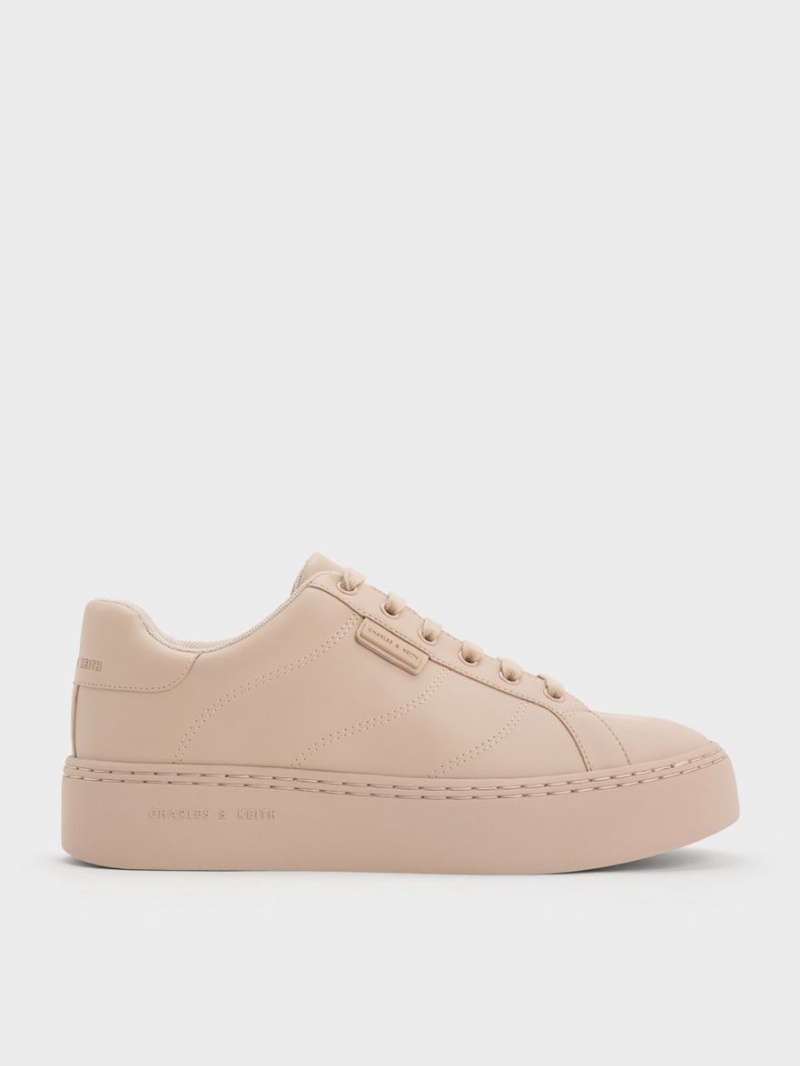 Charles & Keith Tweed Spitze-Up Sneakers Beige | 897QIMOFG