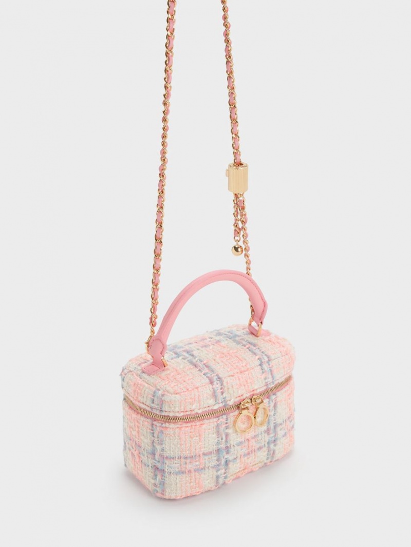 Charles & Keith Tweed Two-Way Zip Mini Taschen Rosa | 475OIKGSE