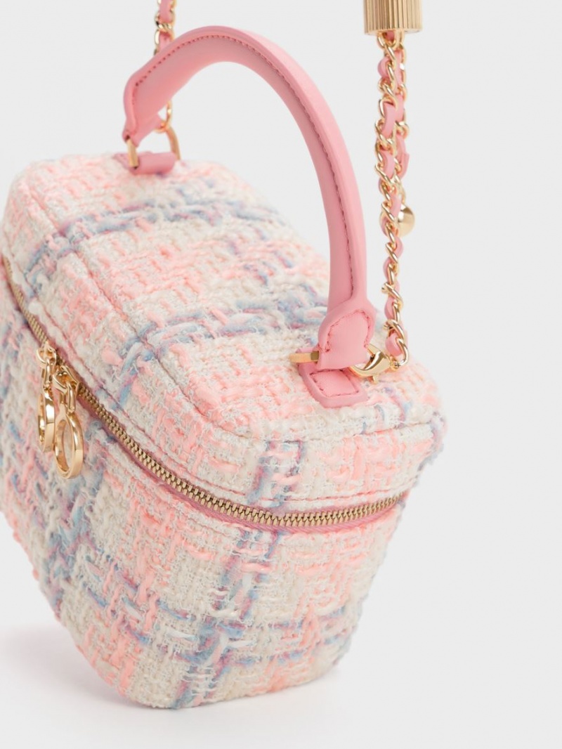 Charles & Keith Tweed Two-Way Zip Mini Taschen Rosa | 475OIKGSE