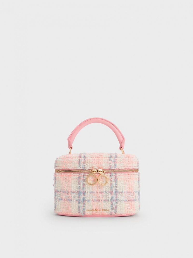 Charles & Keith Tweed Two-Way Zip Mini Taschen Rosa | 475OIKGSE