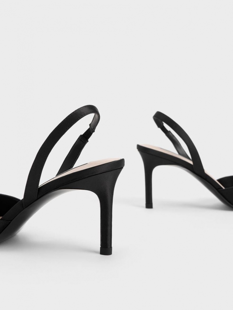 Charles & Keith Twist Detail Satin Slingback Pumps Schwarz | 791IUXFPD