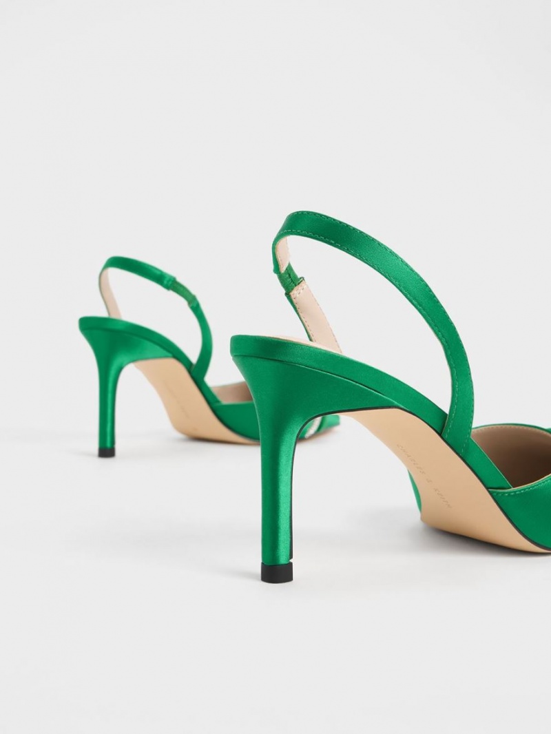 Charles & Keith Twist Detail Satin Slingback Pumps Grün | 850IOERJN