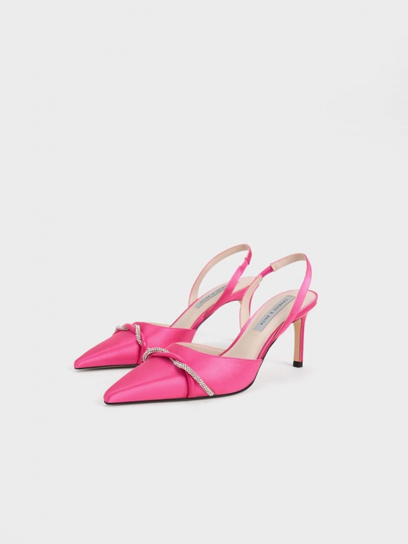 Charles & Keith Twist Detail Satin Slingback Pumps Rosa | 145WPJLMO