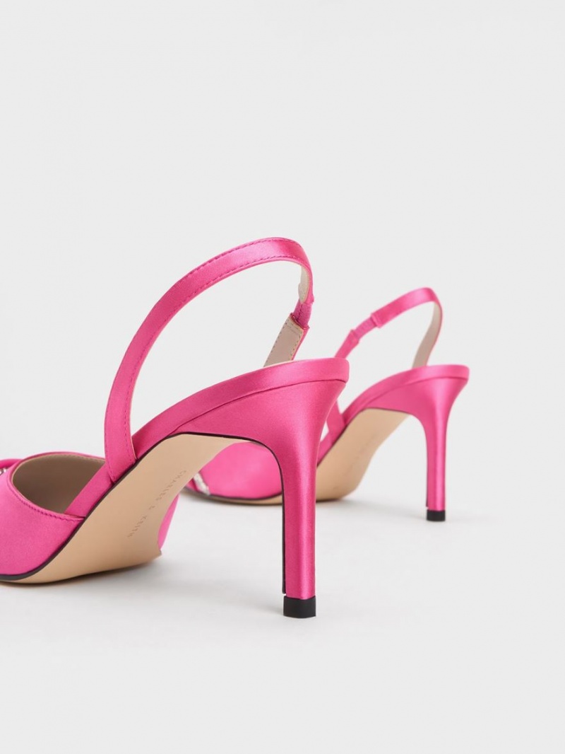 Charles & Keith Twist Detail Satin Slingback Pumps Rosa | 145WPJLMO