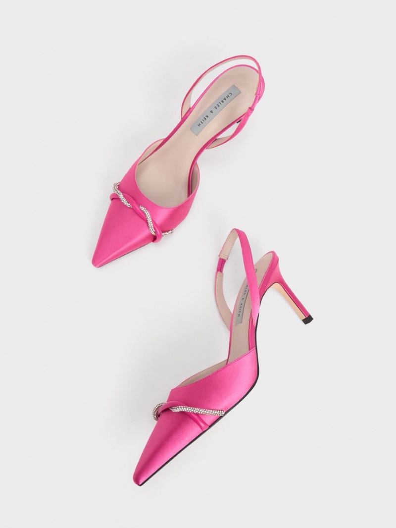 Charles & Keith Twist Detail Satin Slingback Pumps Rosa | 145WPJLMO