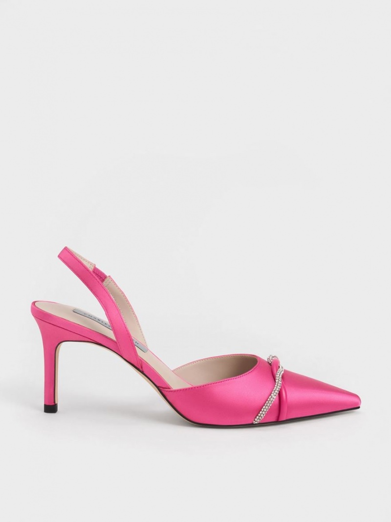 Charles & Keith Twist Detail Satin Slingback Pumps Rosa | 145WPJLMO