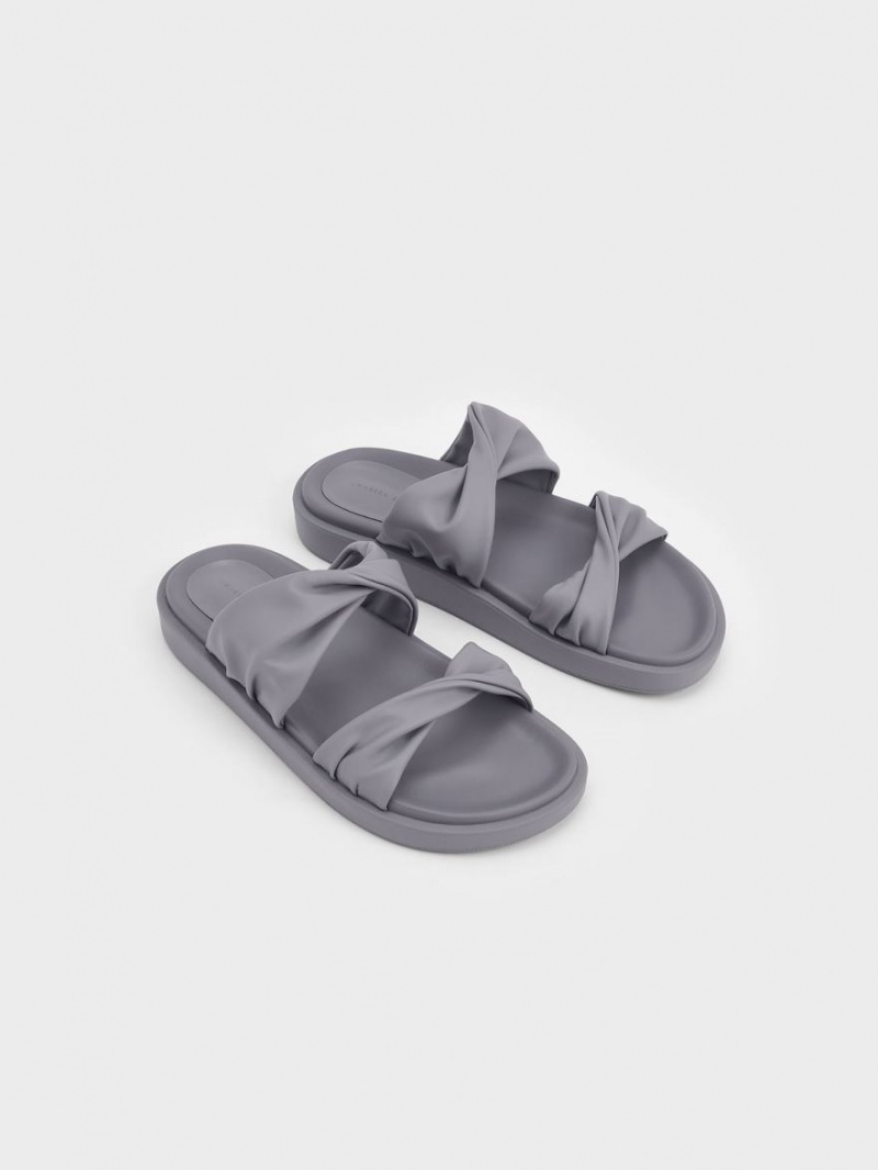 Charles & Keith Twist Riemen Gepolstert Rutschen Sie Sandalen Grau | 875PVJYWC