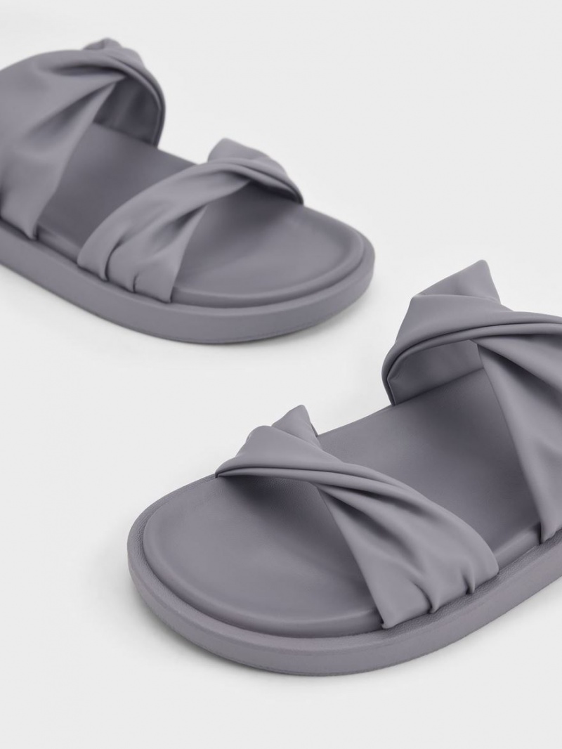 Charles & Keith Twist Riemen Gepolstert Rutschen Sie Sandalen Grau | 875PVJYWC