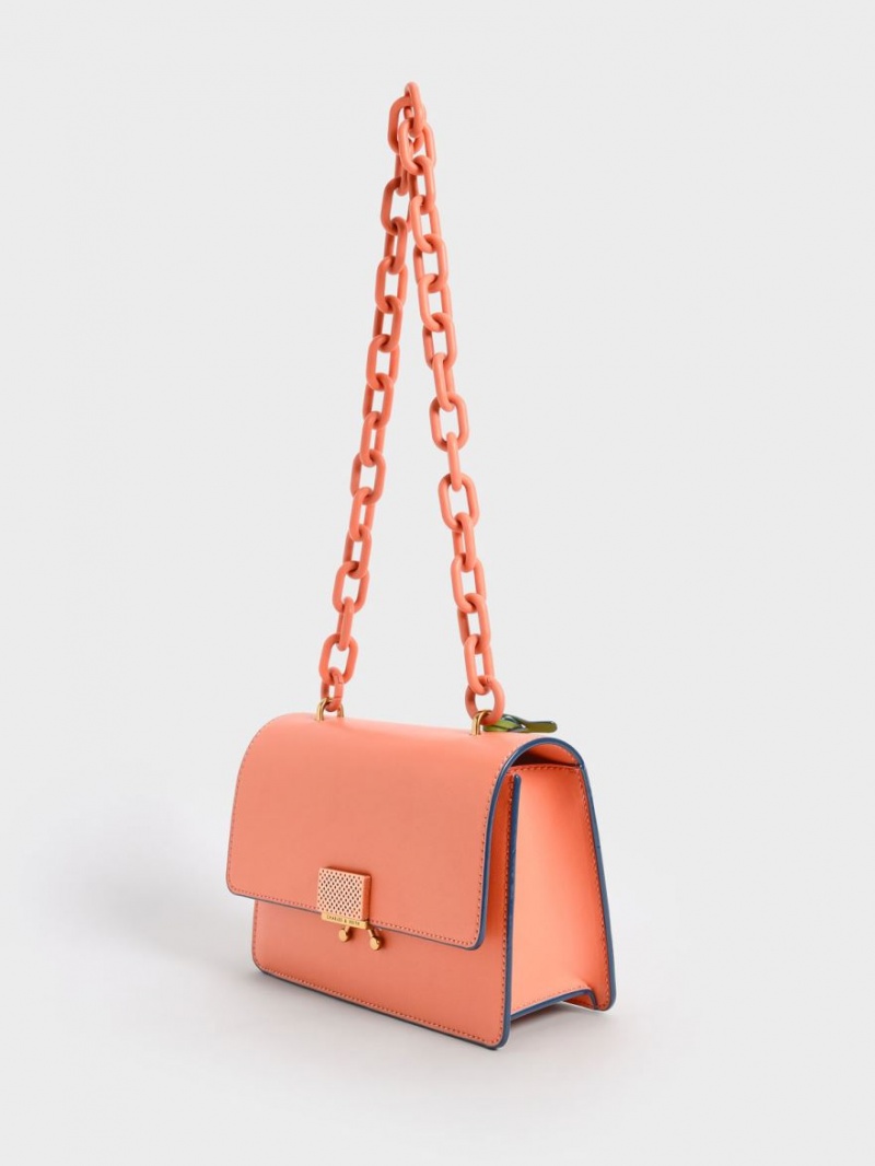 Charles & Keith Twisty Schultertaschen Orange | 549COTXYR