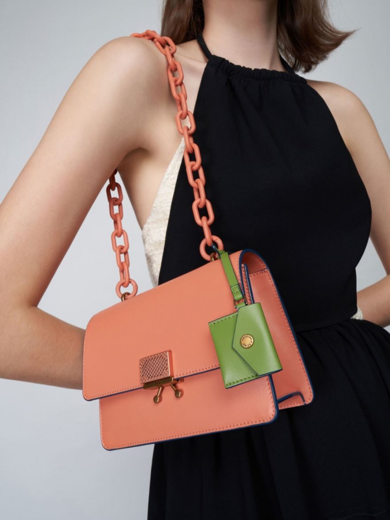 Charles & Keith Twisty Schultertaschen Orange | 549COTXYR