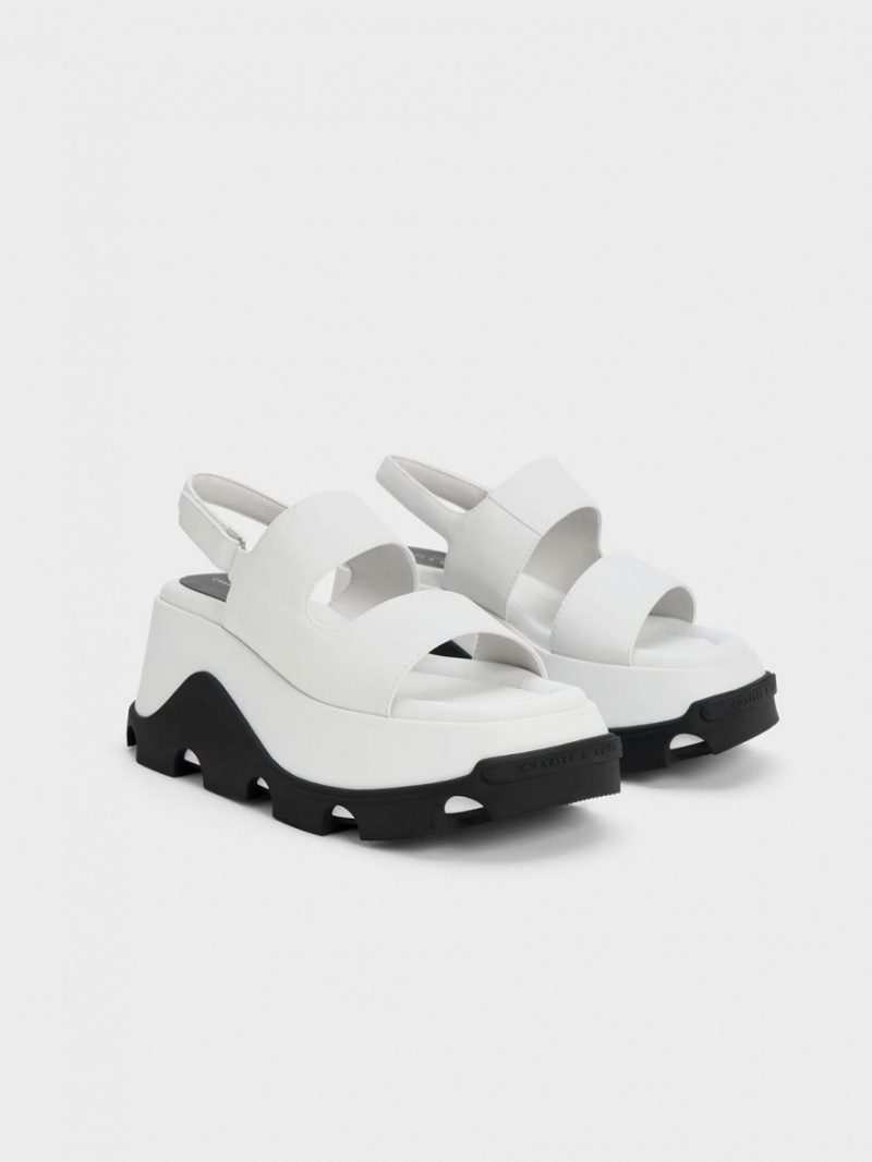 Charles & Keith Two-Tone Asymmetric Plateausandalen Weiß | 691LOWCJB