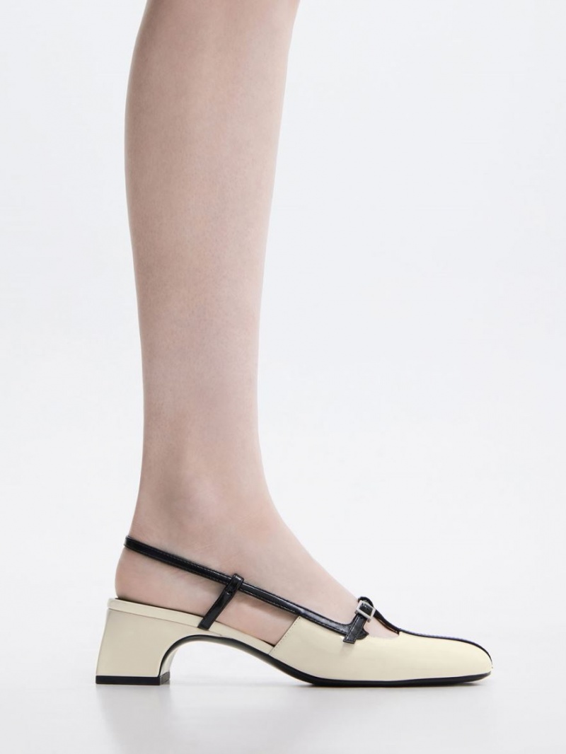 Charles & Keith Two-Tone T-Bar Slingback Pumps Weiß | 350CKAYHM