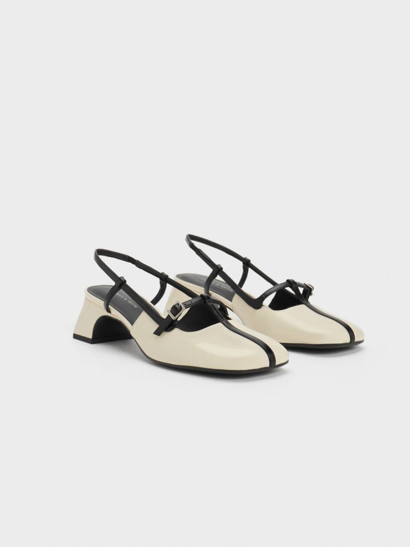 Charles & Keith Two-Tone T-Bar Slingback Pumps Weiß | 350CKAYHM