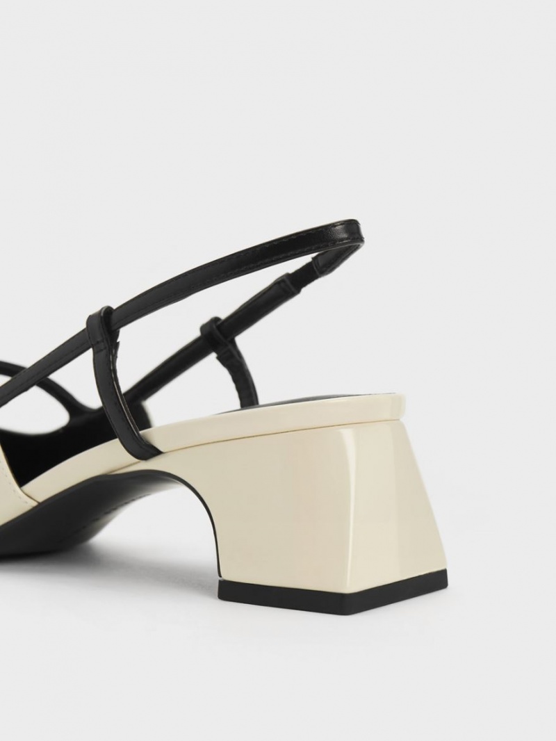 Charles & Keith Two-Tone T-Bar Slingback Pumps Weiß | 350CKAYHM