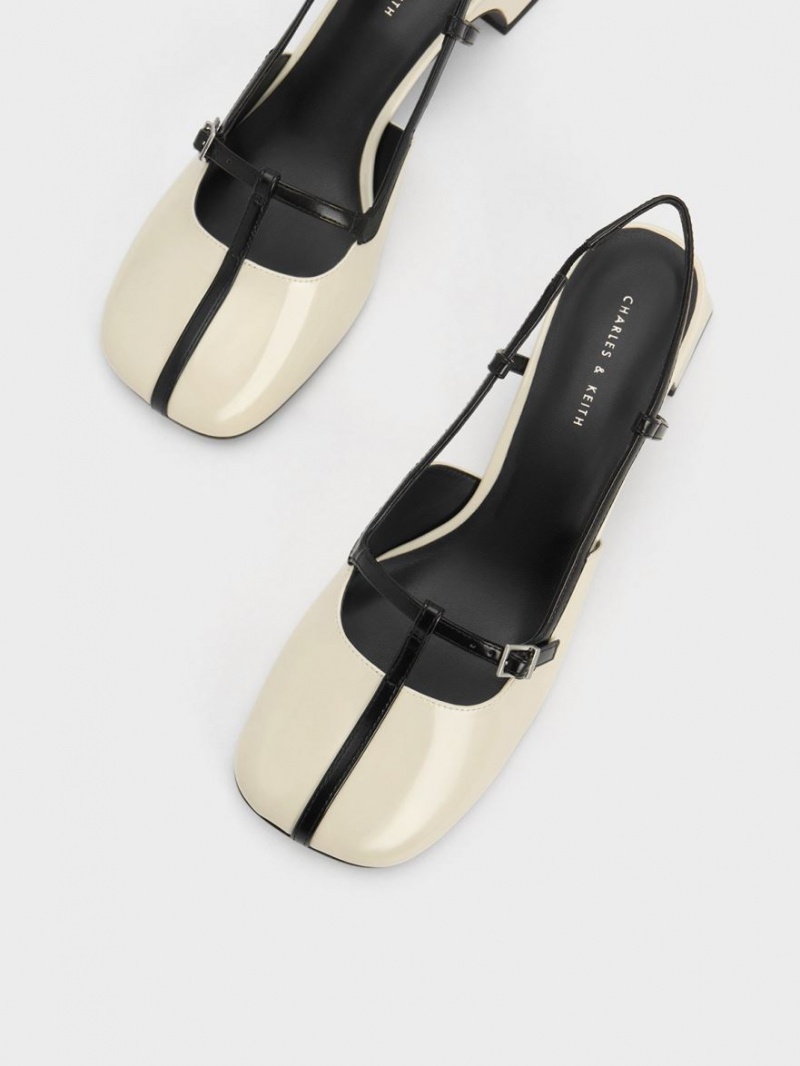 Charles & Keith Two-Tone T-Bar Slingback Pumps Weiß | 350CKAYHM