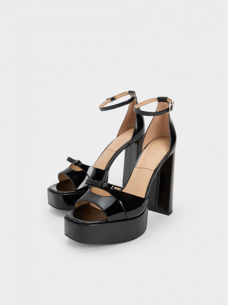 Charles & Keith Verona Lack Leder Plateausandalen Schwarz | 320XDHEWV