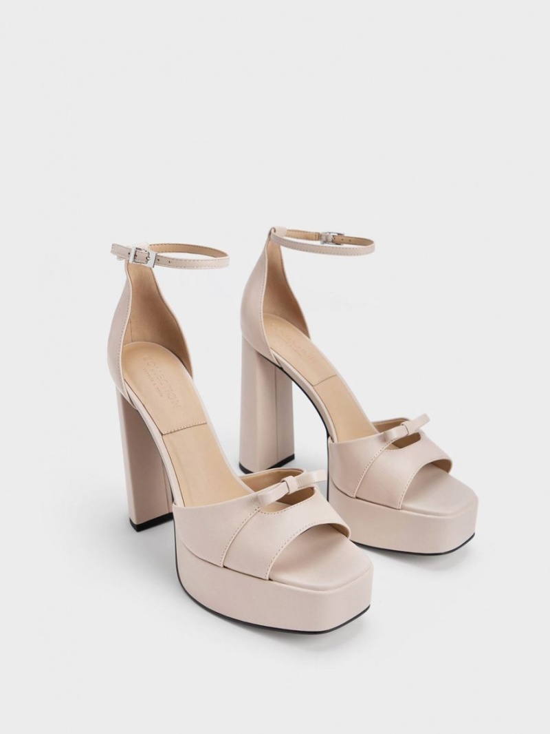 Charles & Keith Verona Leder Plateausandalen Beige | 275KSHPEV