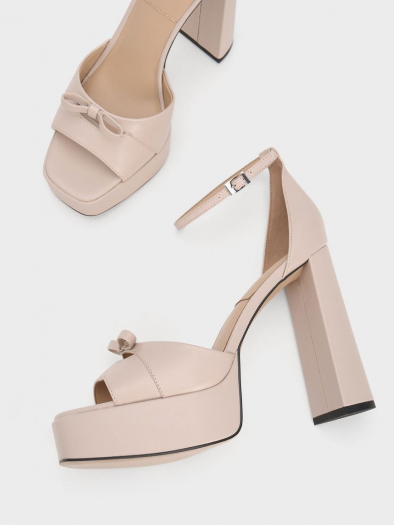 Charles & Keith Verona Leder Plateausandalen Beige | 275KSHPEV