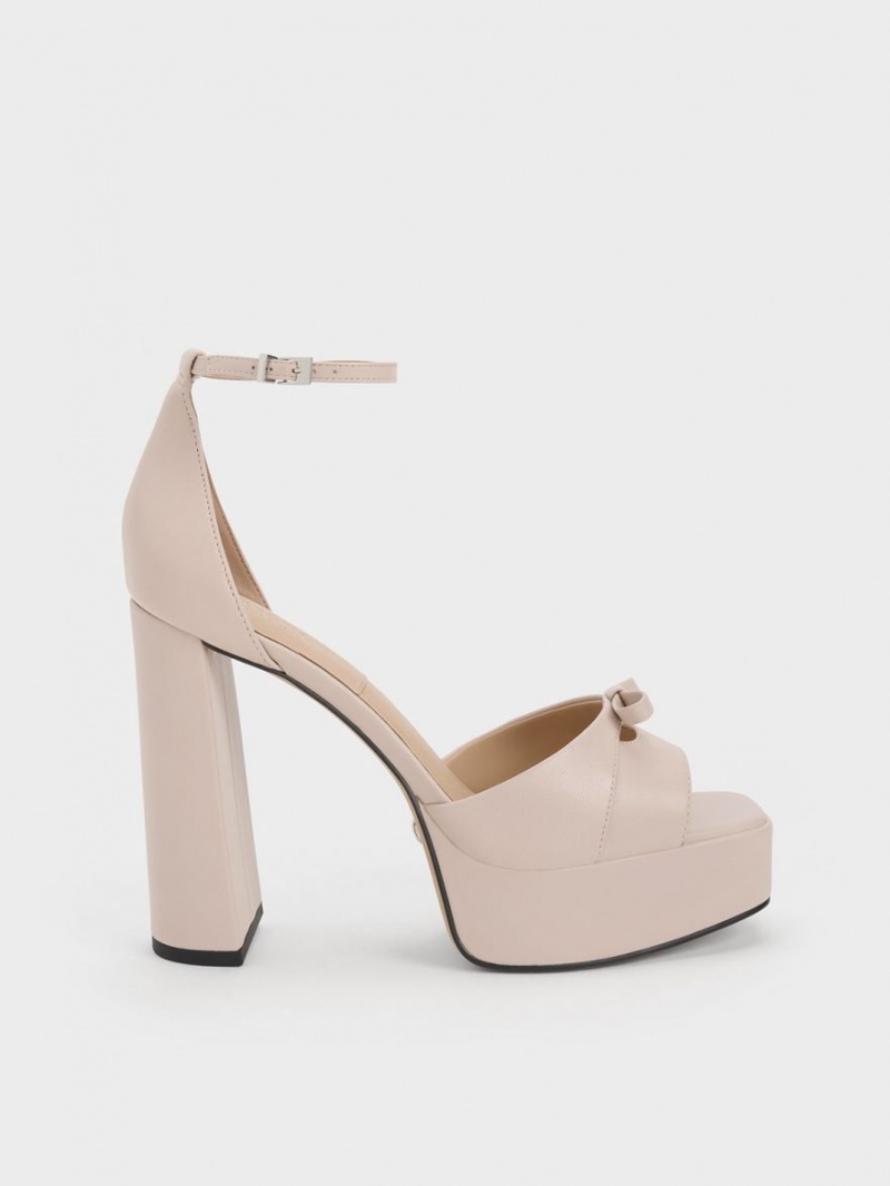 Charles & Keith Verona Leder Plateausandalen Beige | 275KSHPEV